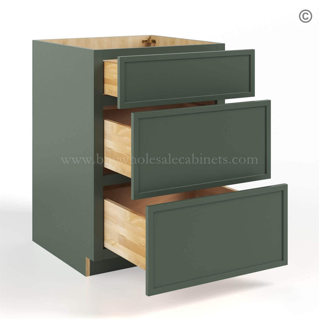 Slim Shaker Green Base Cabinet with 3 Drawers