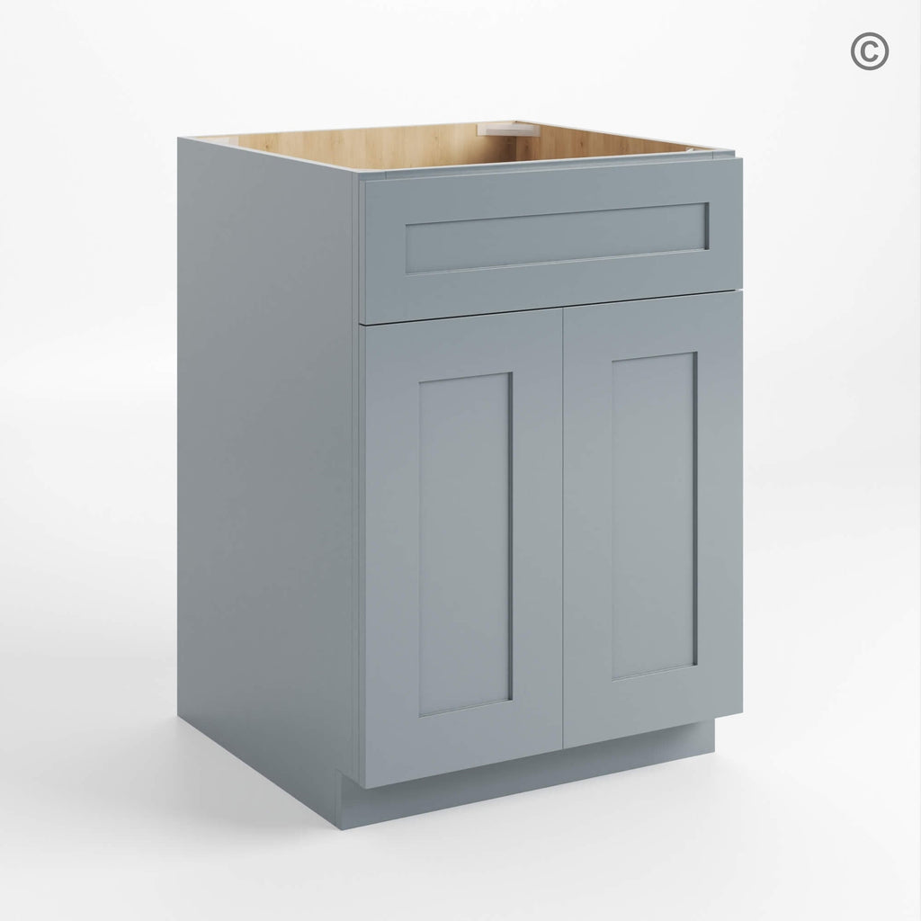 Gray Shaker Sink Base with Double Doors and False Drawer 27″