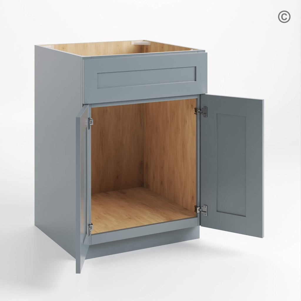 Gray Shaker Sink Base with Double Doors and False Drawer 27″