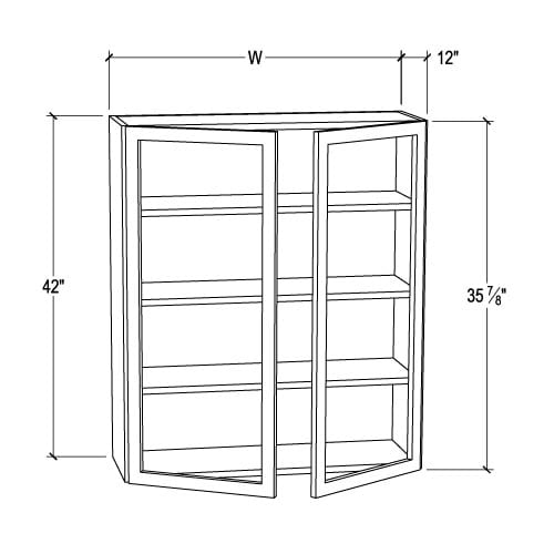 Frameless Modern White Shaker Wall Mullion Door 42″H – 2 Door 3 Shelves – Glass And Clips Not Included.