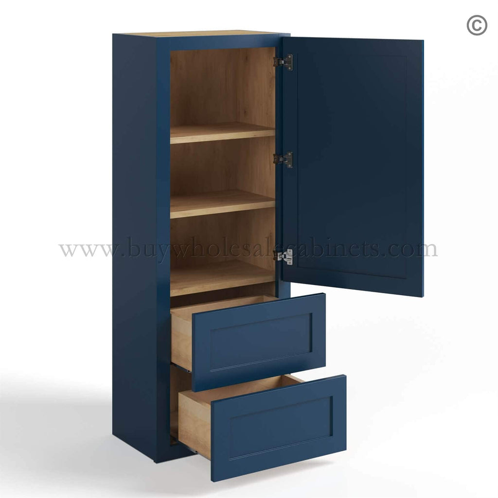 Navy Blue Shaker 18 W Wall Cabinet with Two Drawers