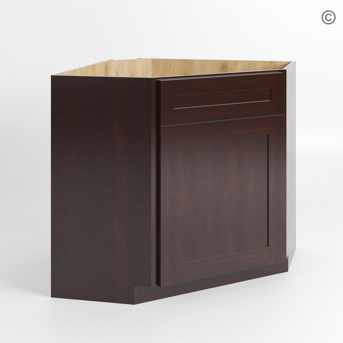 Shaker Espresso Corner Sink Base Cabinet with False Drawer