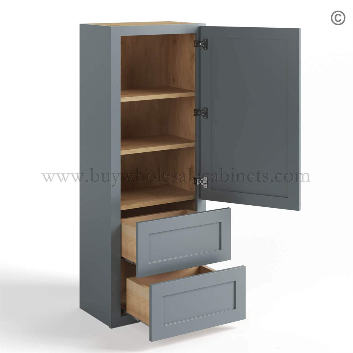 Gray Shaker 18 W Wall Cabinet with Two Drawers