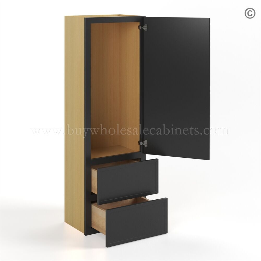 Slim Black Shaker Double with Drawers Wall Cabinet