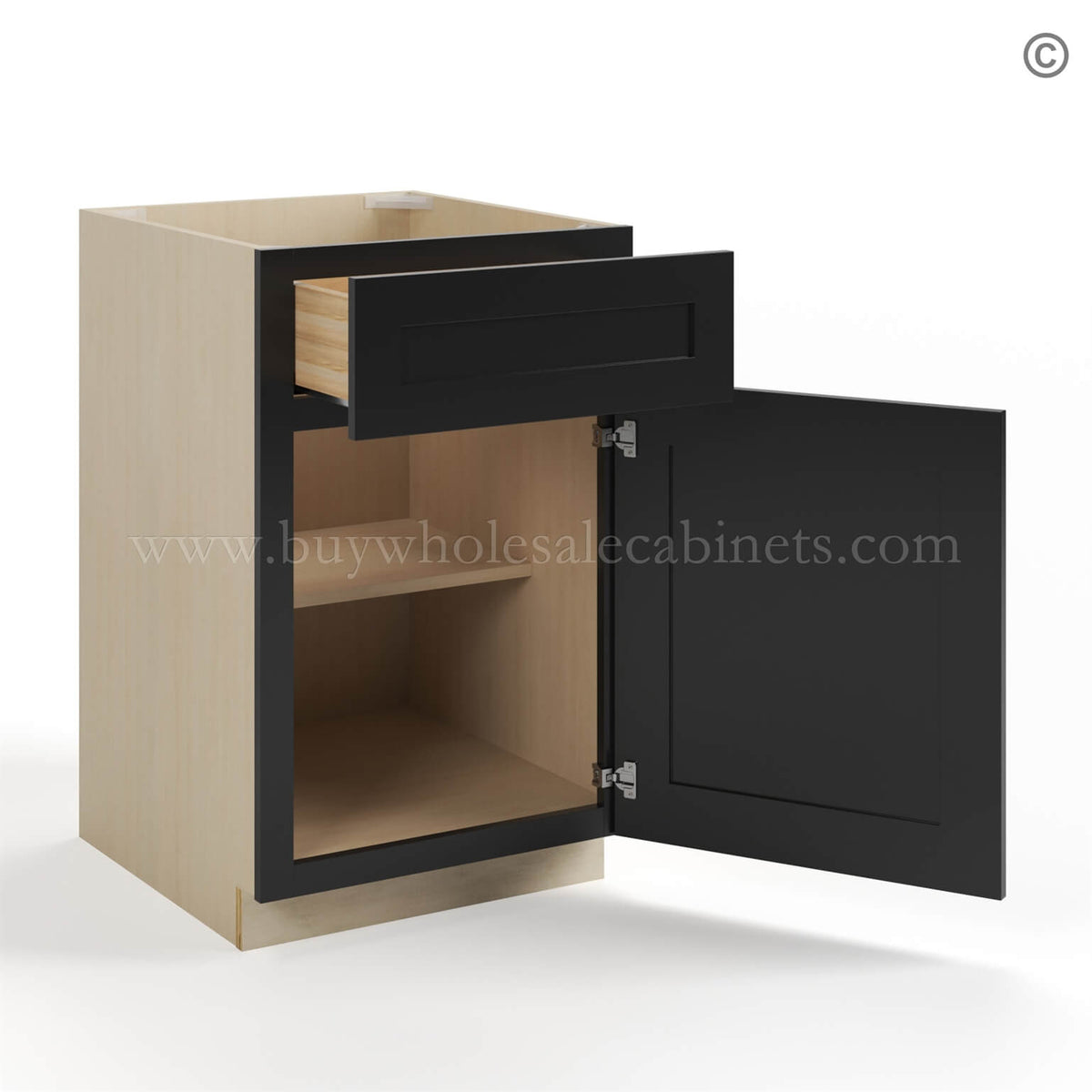 Black Shaker Base Cabinet with Single Door & Drawer