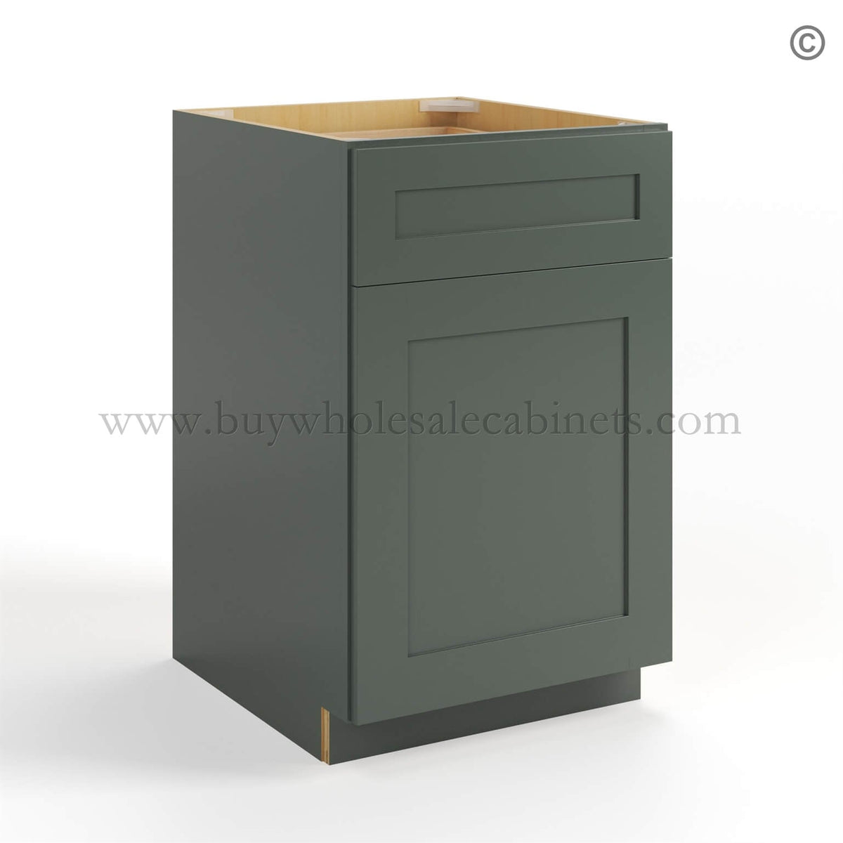 Green Shaker Base Cabinet with Single Door & Drawer
