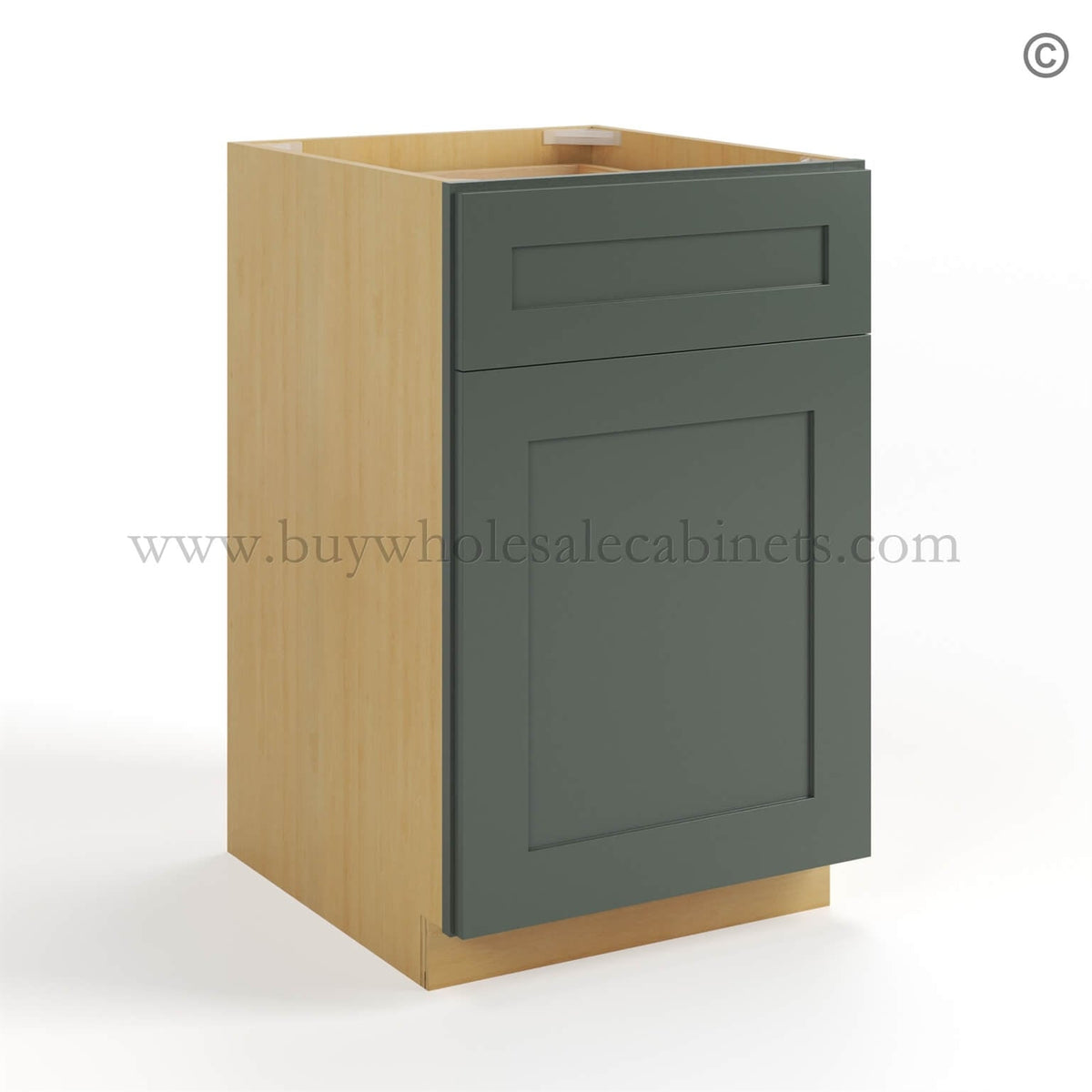Green Shaker Base Cabinet with Single Door & Drawer