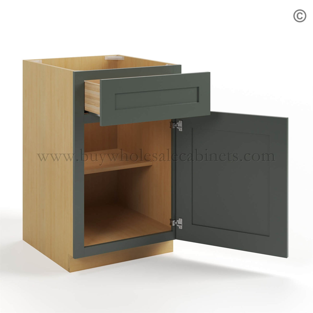 Green Shaker Base Cabinet with Single Door & Drawer
