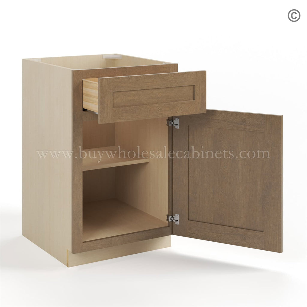 Rustic Wood Shaker Base Cabinet with Single Door & Drawer