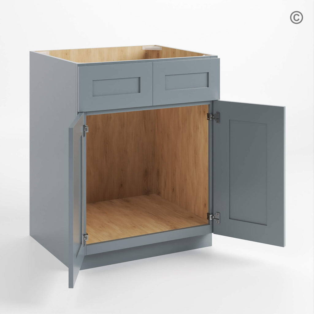 Gray Shaker Sink Base With Double Doors and False Drawers
