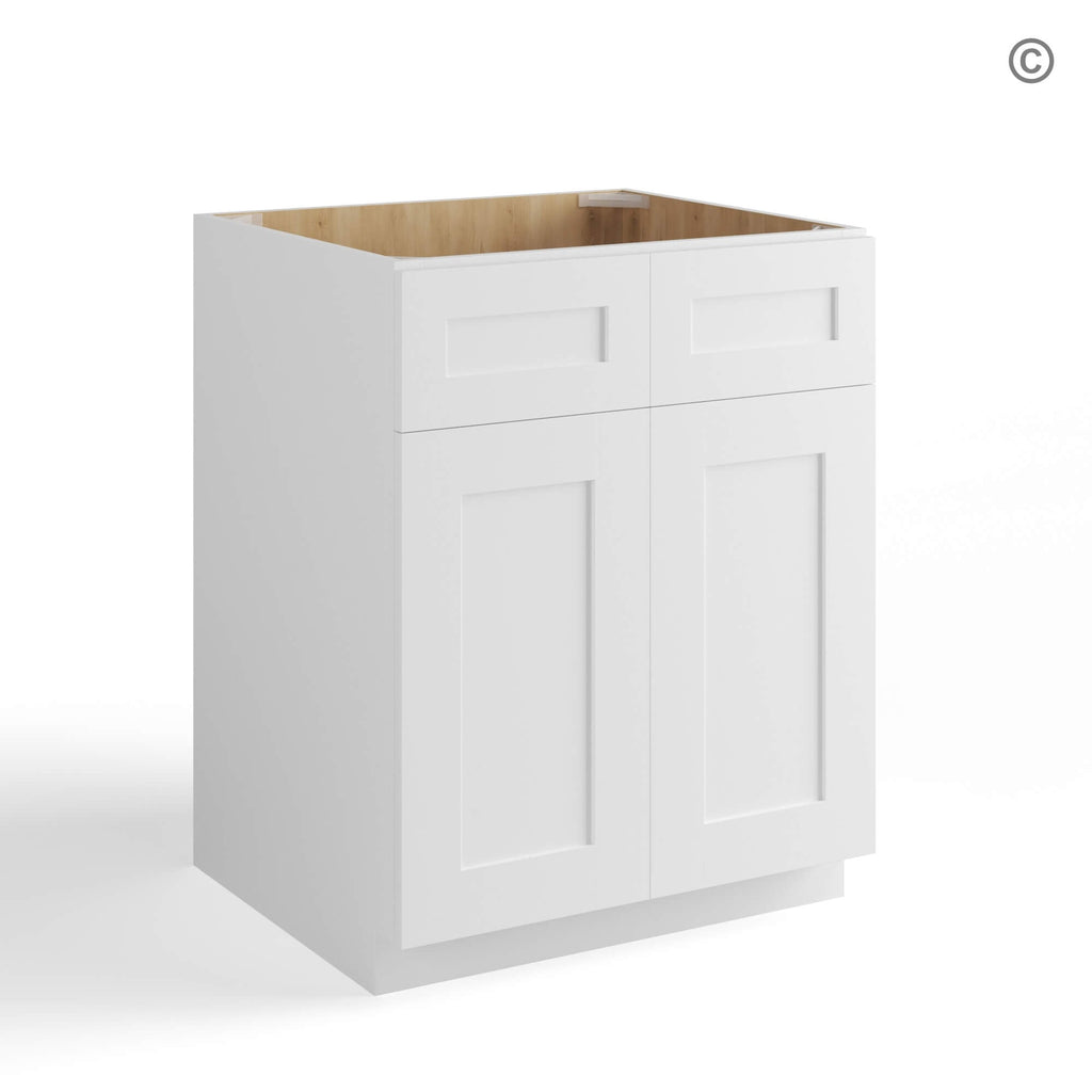 White Shaker Sink Base With Double Doors and False Drawers