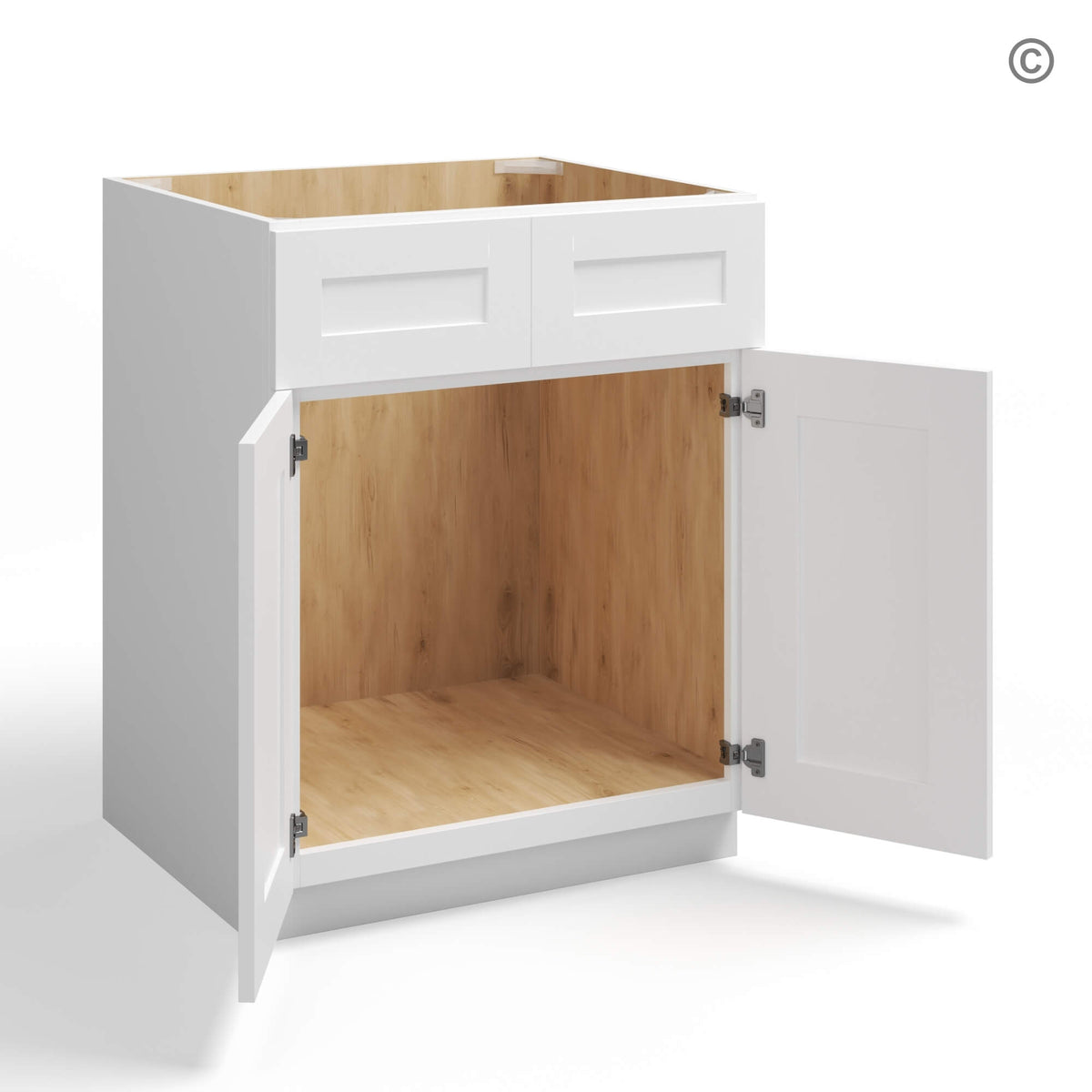 White Shaker Sink Base With Double Doors and False Drawers