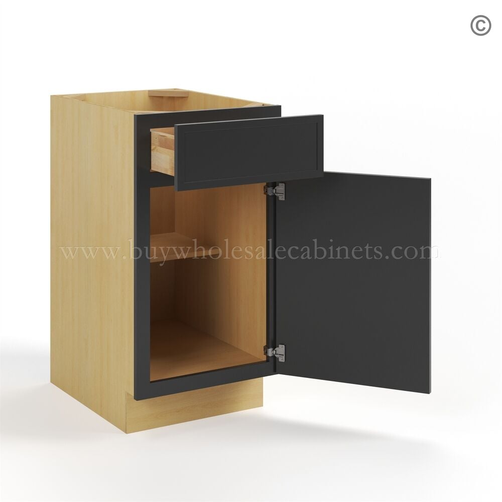 Slim Black Shaker Base Cabinet Single Door and Drawer