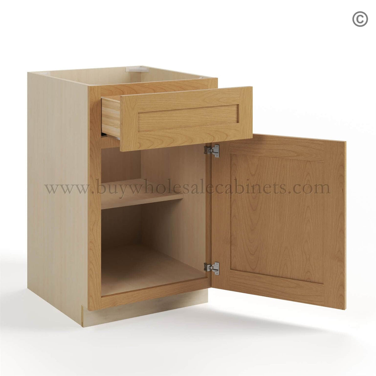 Treasure Chest Shaker Base Cabinet with Single Door & Drawer