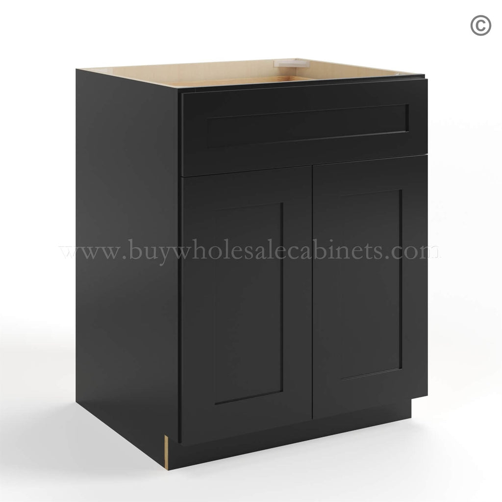Black Shaker Base Cabinet with Double Doors & Single Drawer