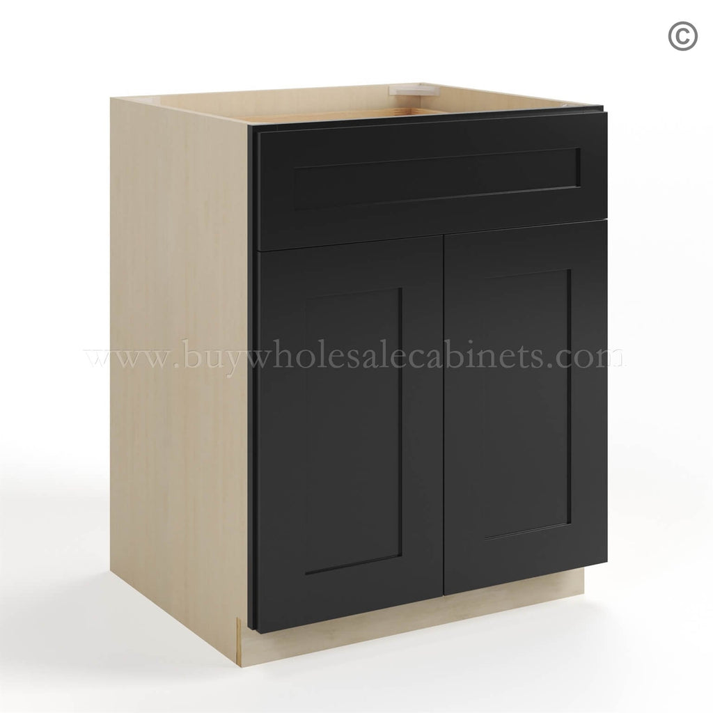 Black Shaker Base Cabinet with Double Doors & Single Drawer