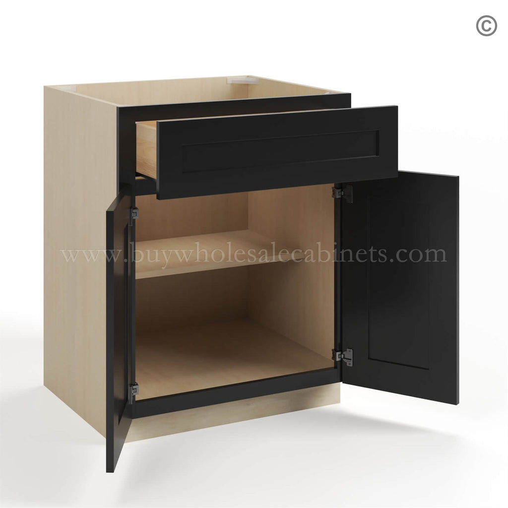 Black Shaker Base Cabinet with Double Doors & Single Drawer