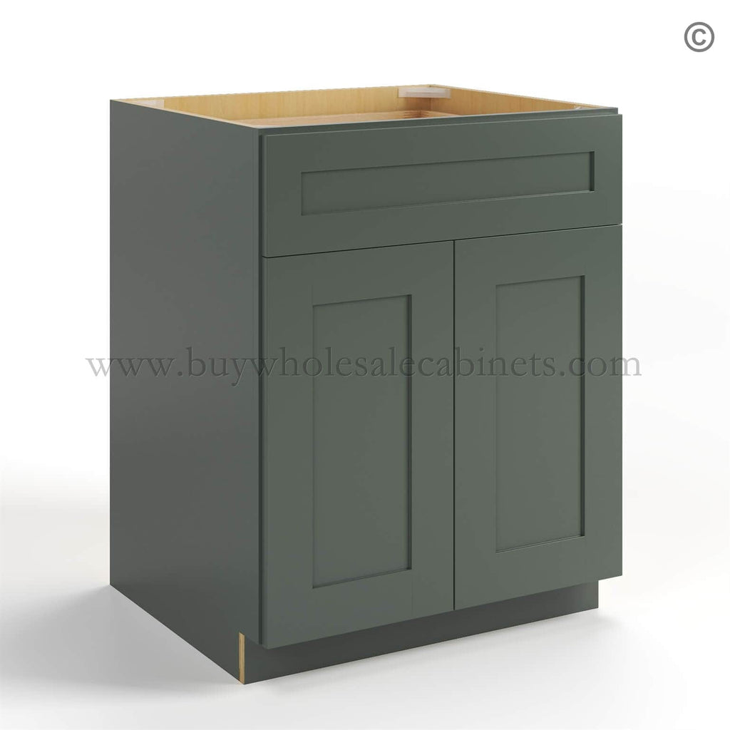 Green Shaker Base Cabinet with Double Doors & Single Drawer