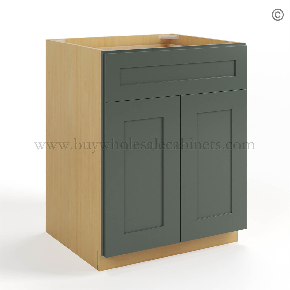 Green Shaker Base Cabinet with Double Doors & Single Drawer