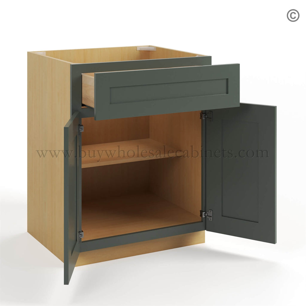 Green Shaker Base Cabinet with Double Doors & Single Drawer