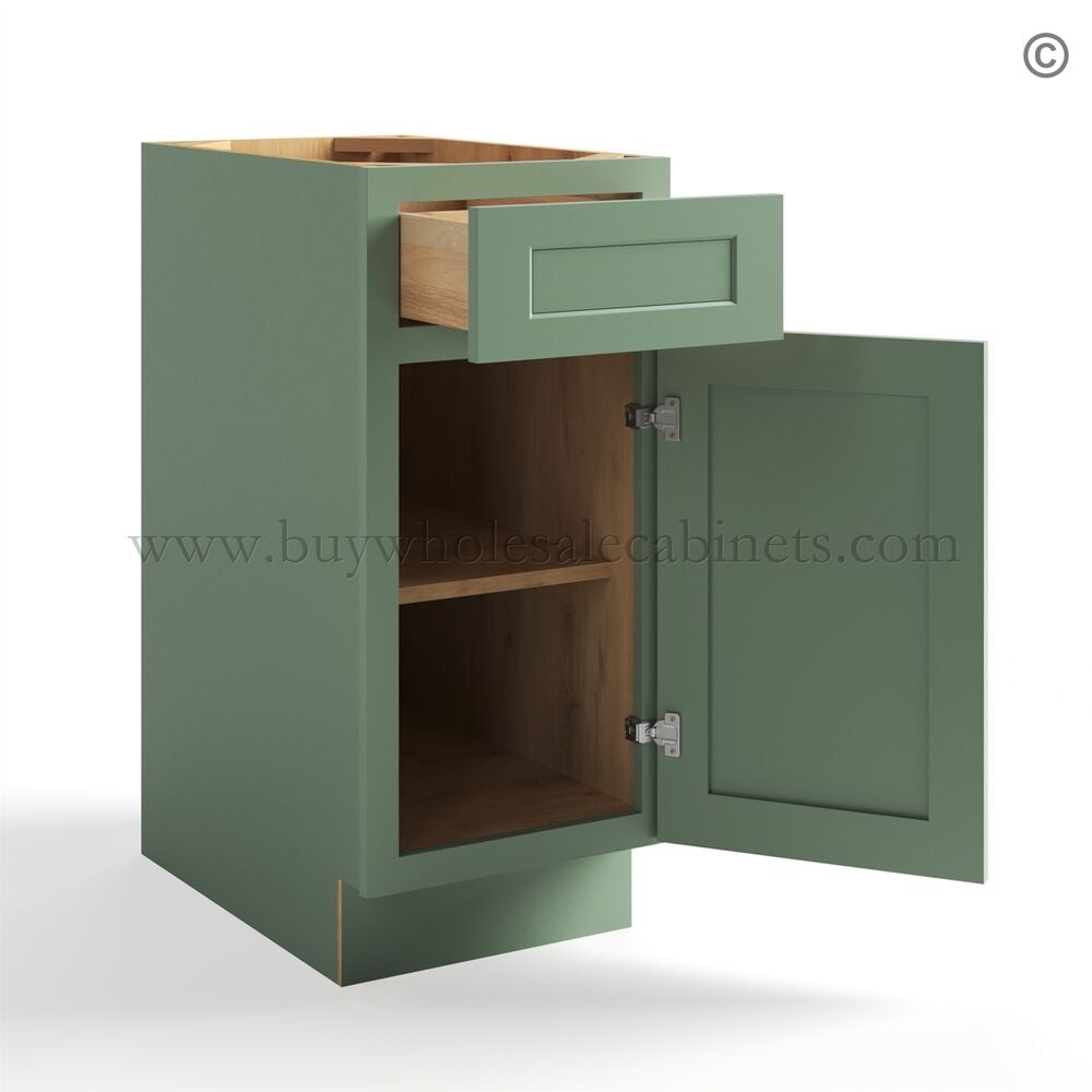 Jade Green Shaker Vanity Base Cabinet One Door/One Drawer