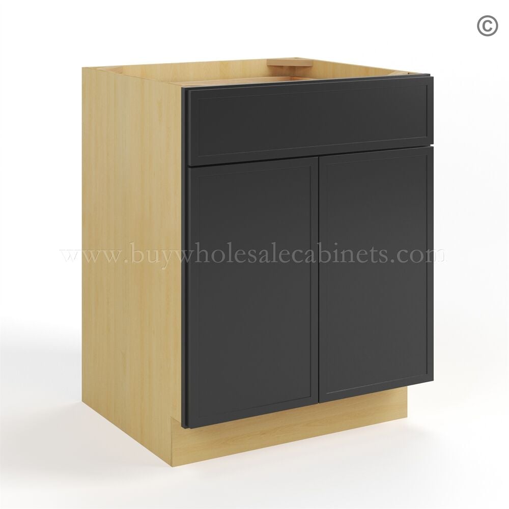 Slim Black Shaker Base Cabinet Double Door and Single Drawer