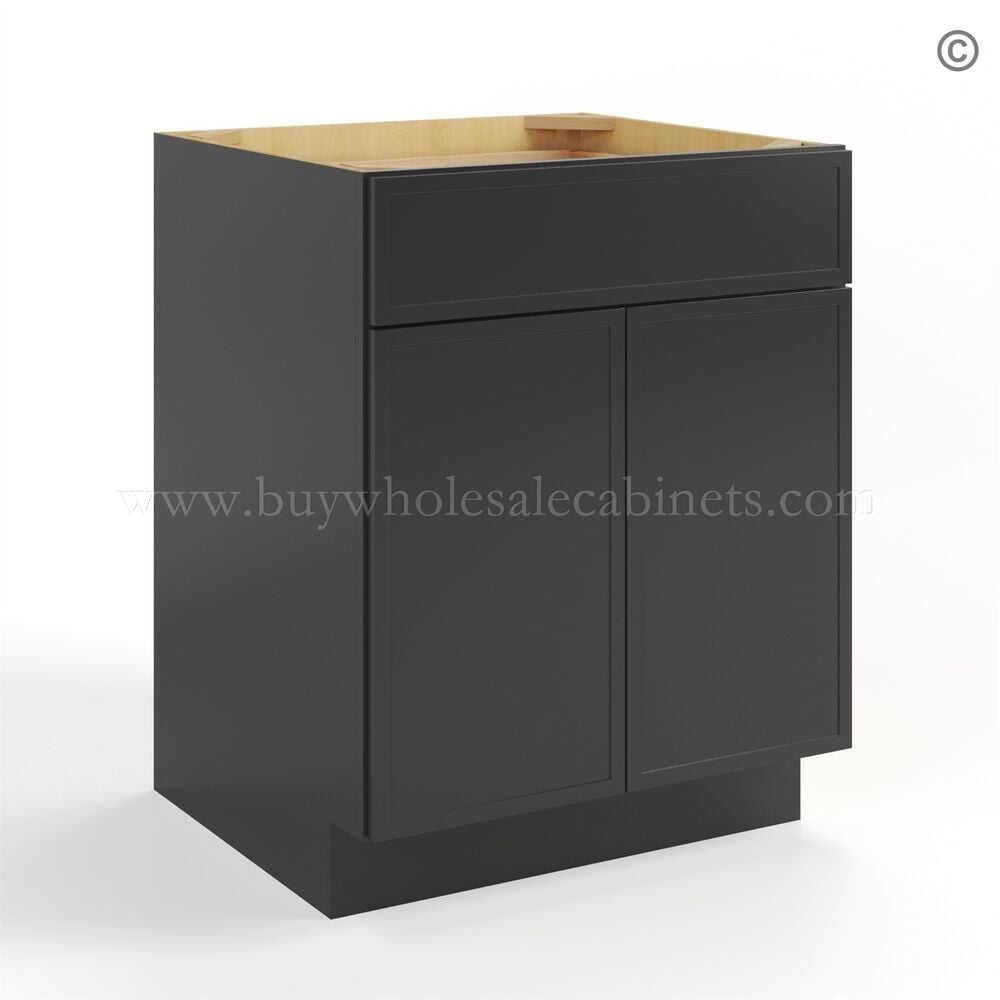 Slim Black Shaker Base Cabinet Double Door and Single Drawer