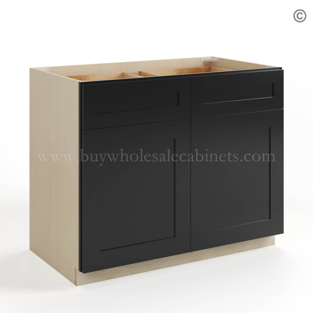 Black Shaker Base Cabinet with Double Doors and Drawers