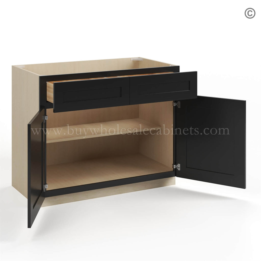 Black Shaker Base Cabinet with Double Doors and Drawers