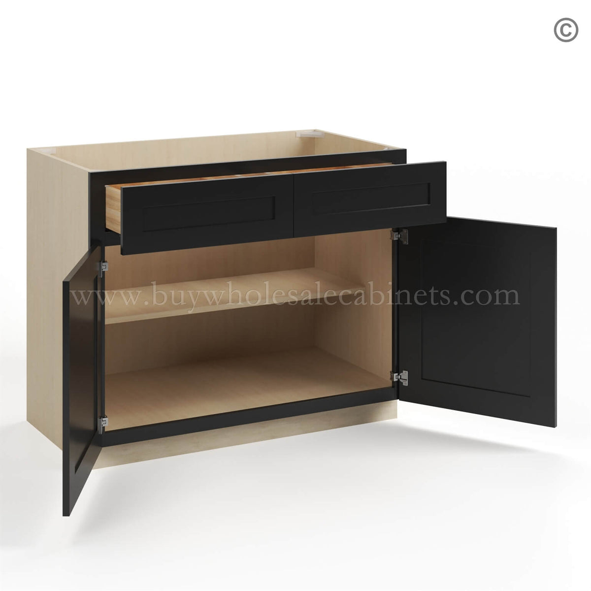 Black Shaker Base Cabinet with Double Doors and Drawers