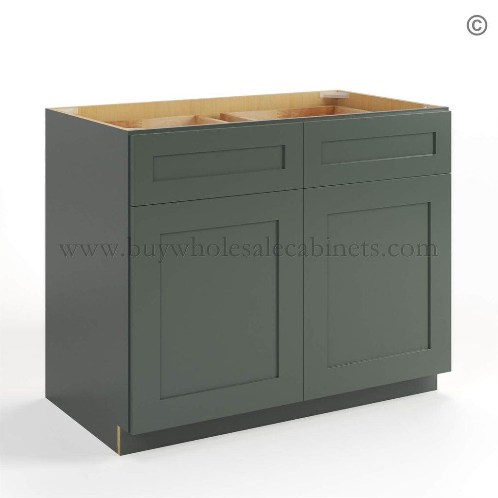 Green Shaker Base Cabinet with Double Doors and Drawers