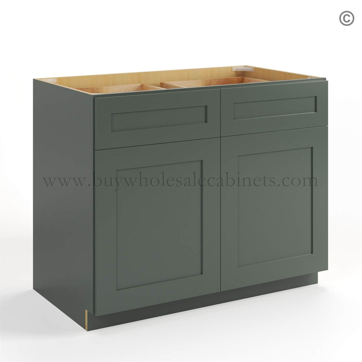 Green Shaker Base Cabinet with Double Doors and Drawers