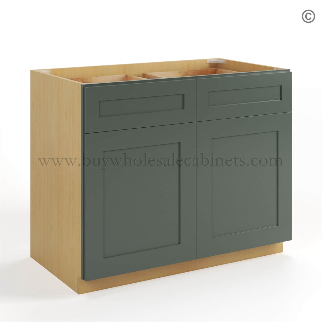 Green Shaker Base Cabinet with Double Doors and Drawers