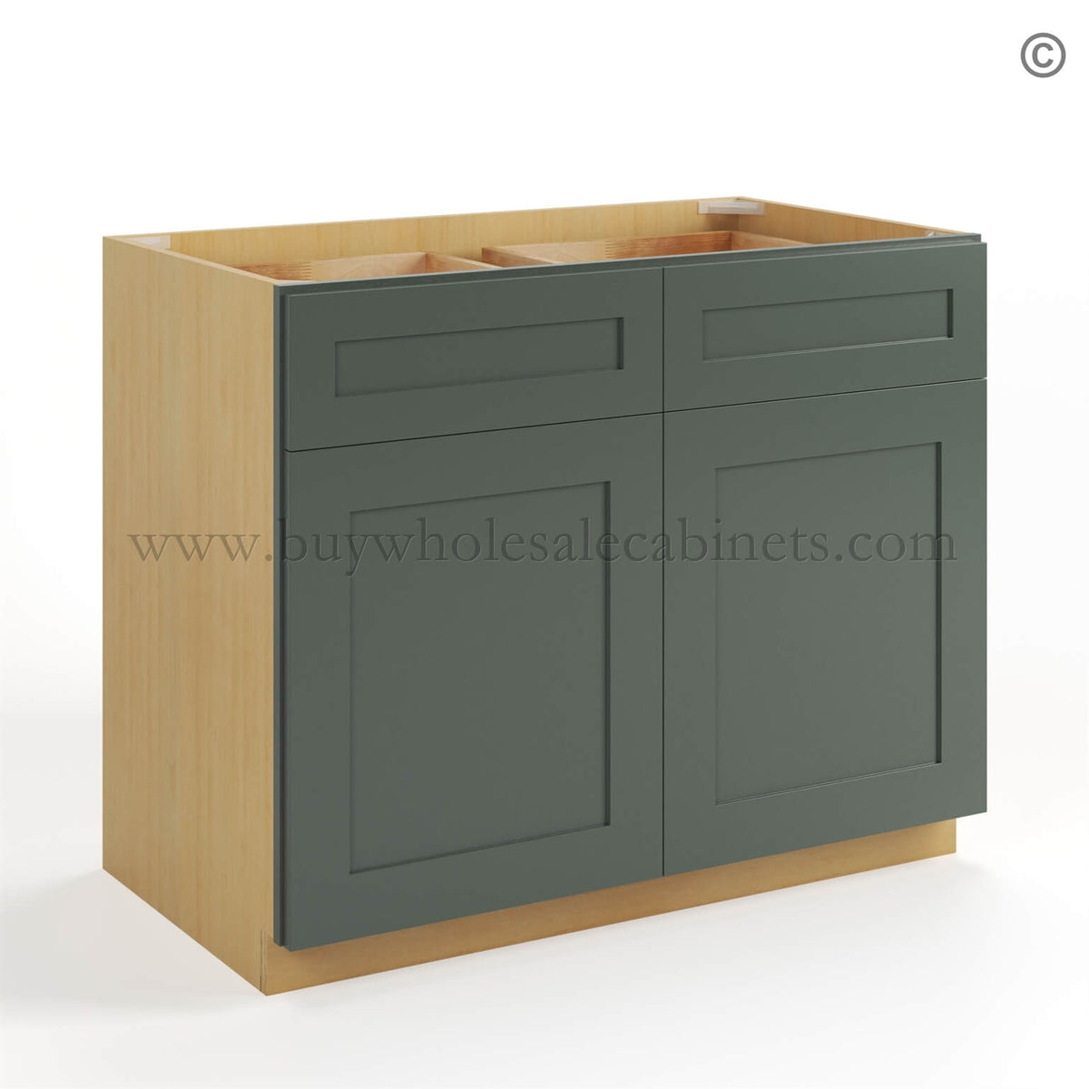 Green Shaker Base Cabinet with Double Doors and Drawers