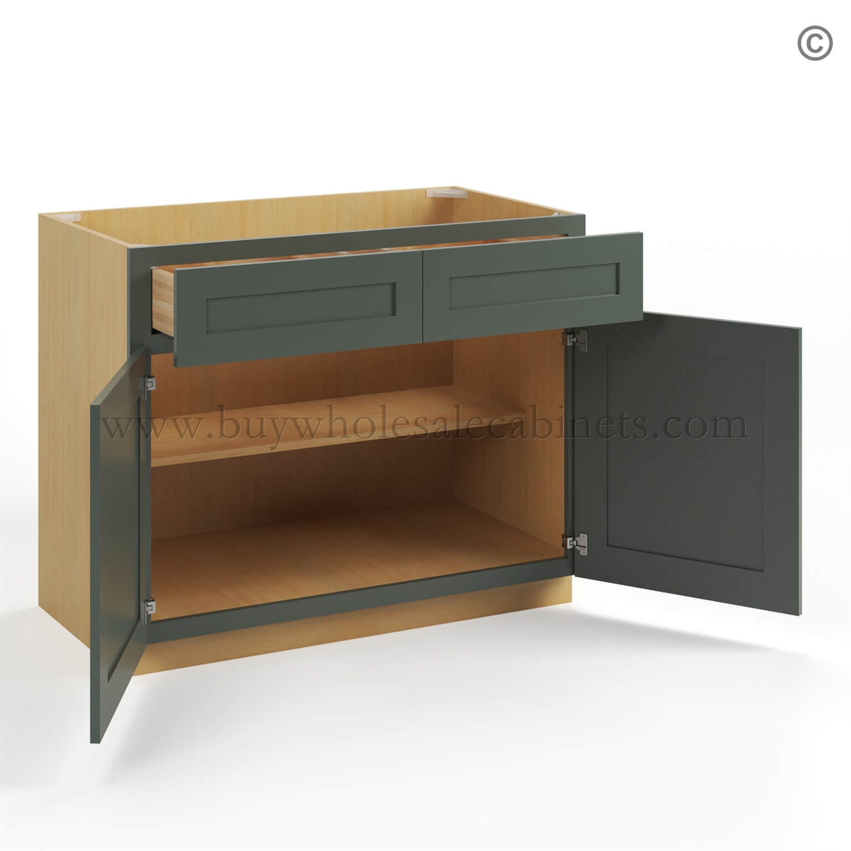 Green Shaker Base Cabinet with Double Doors and Drawers