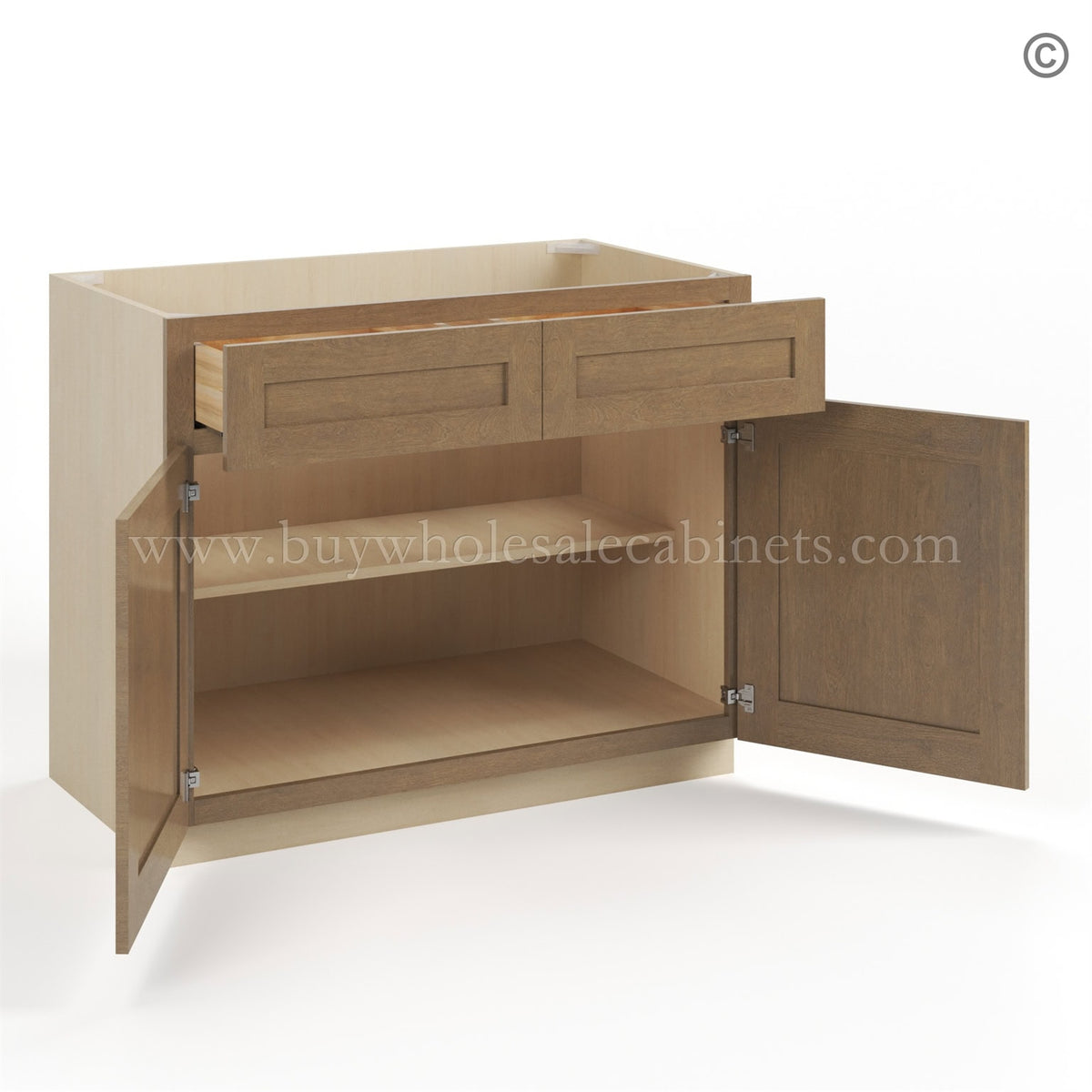 Rustic Wood Shaker Base Cabinet with Double Doors and Drawers