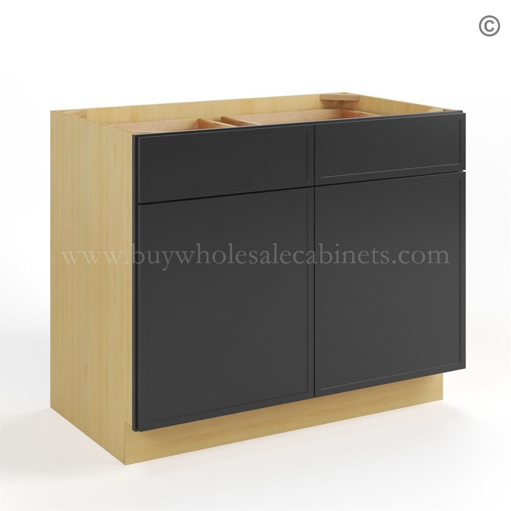 Slim Black Shaker Base Cabinet Double Doors and Drawers