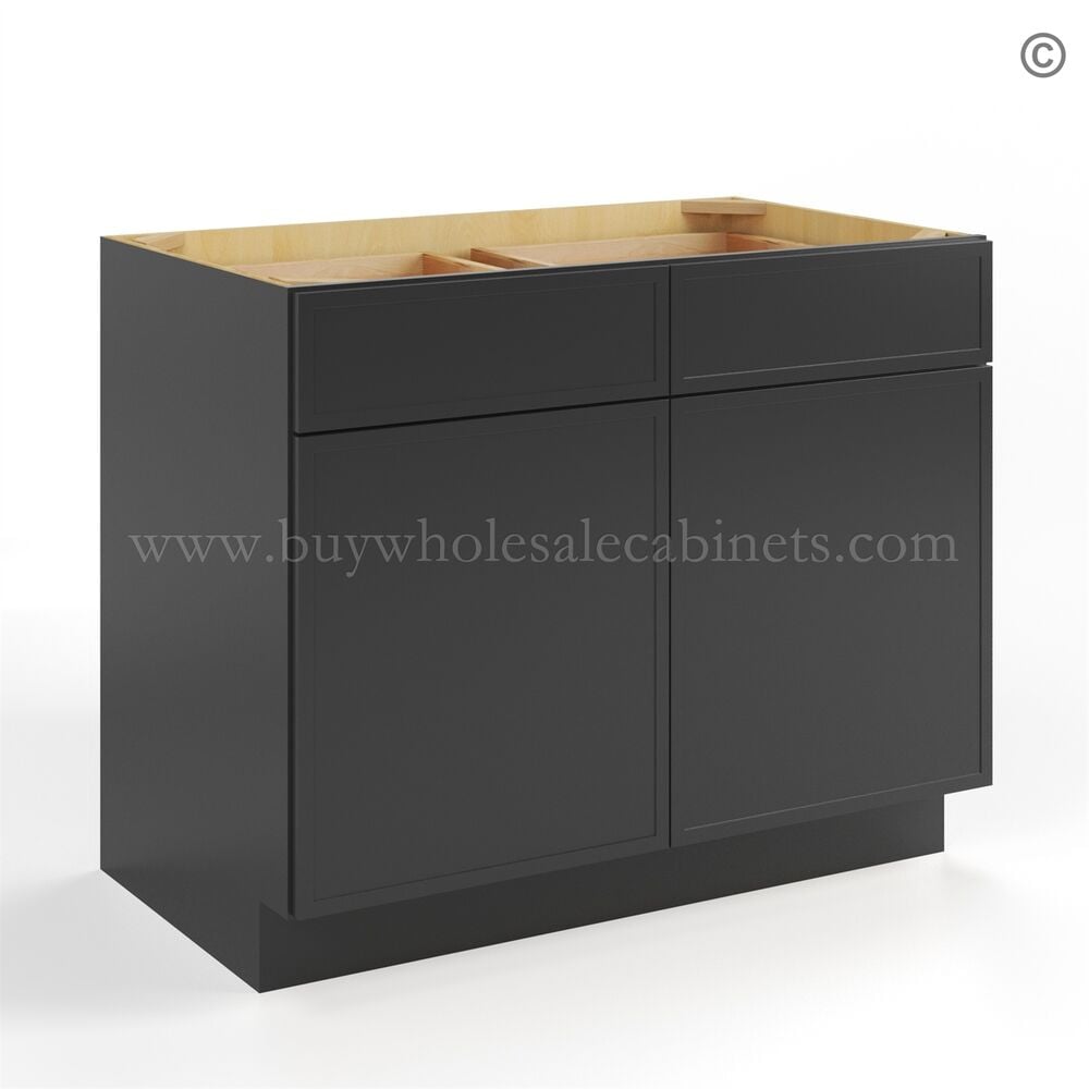 Slim Black Shaker Base Cabinet Double Doors and Drawers