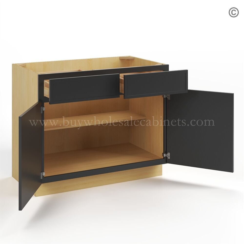 Slim Black Shaker Base Cabinet Double Doors and Drawers