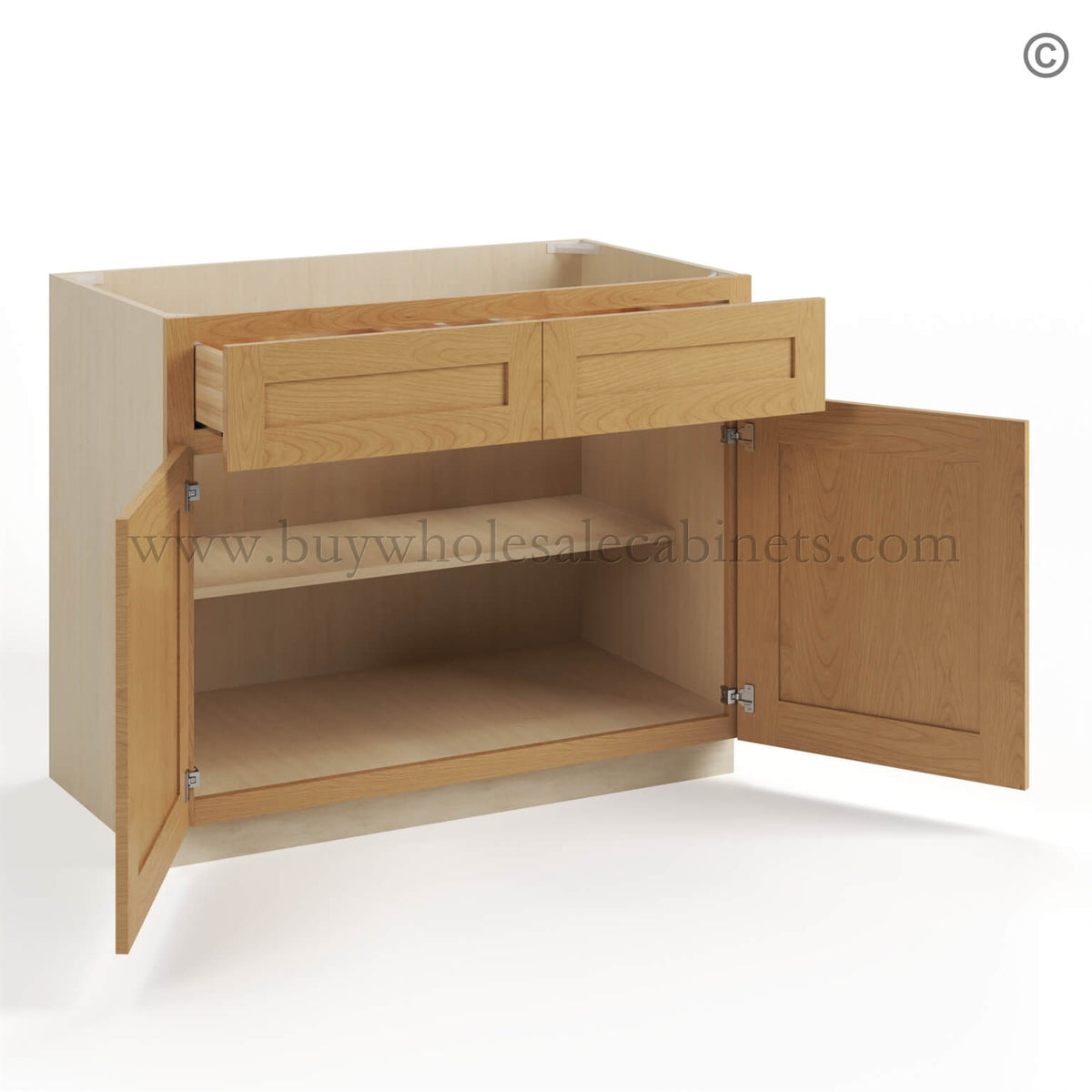 Treasure Chest Shaker Base Cabinet with Double Doors and Drawers