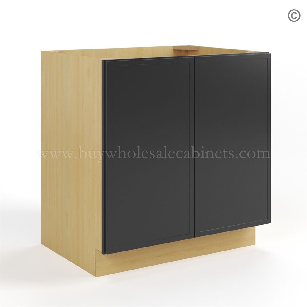 Slim Black Shaker Base Cabinet Double Doors Full Height