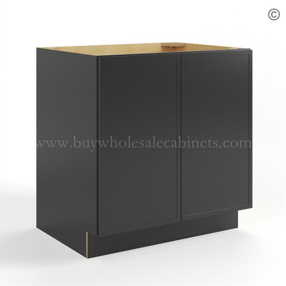 Slim Black Shaker Base Cabinet Double Doors Full Height