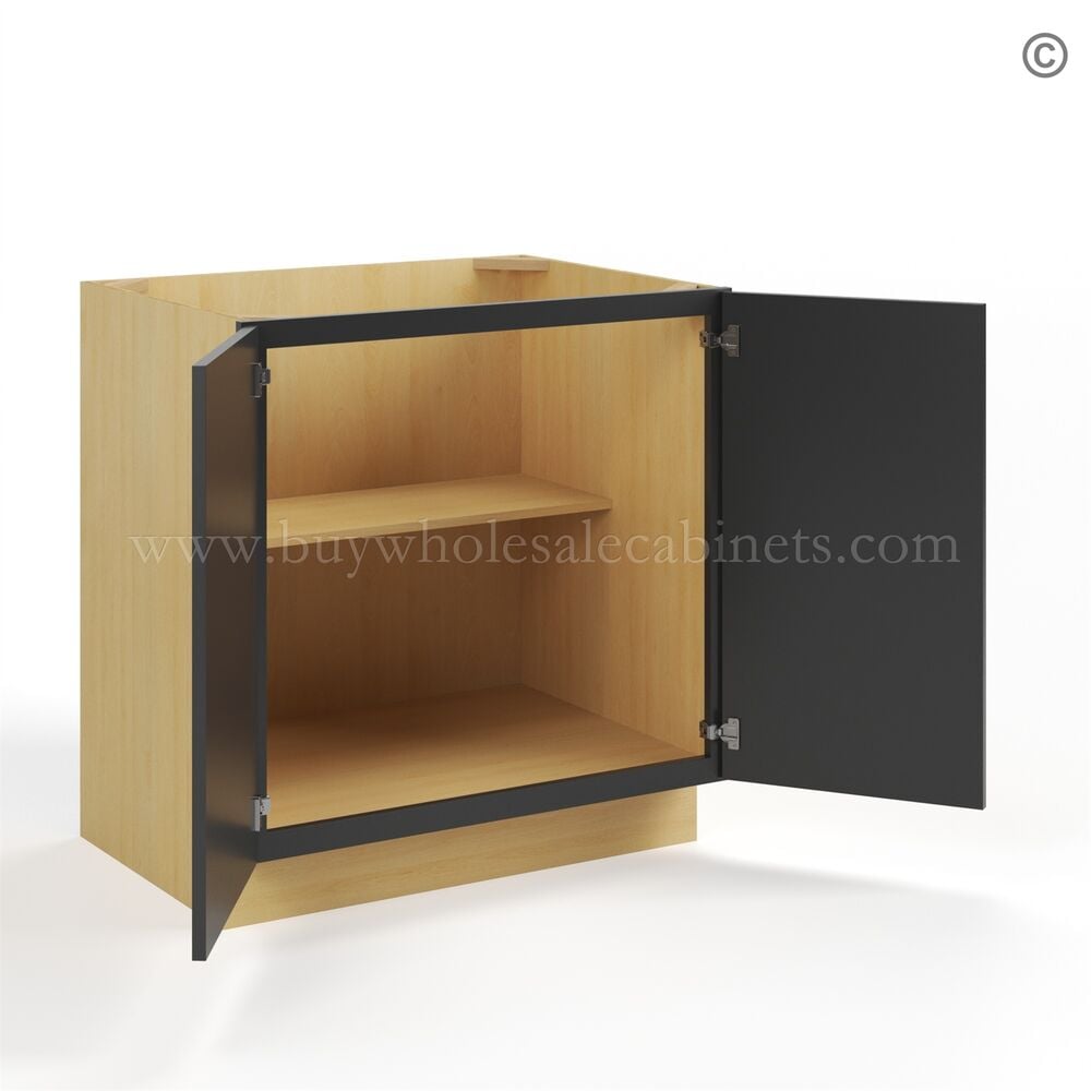 Slim Black Shaker Base Cabinet Double Doors Full Height
