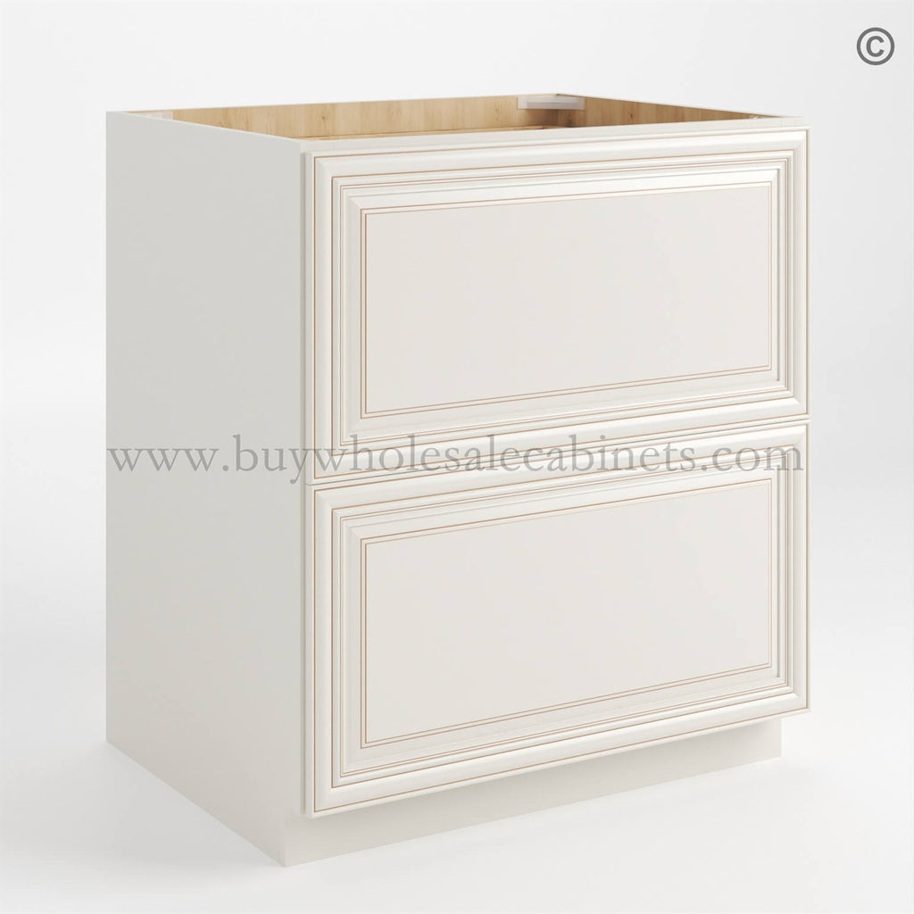 Charleston White Raised Panel Two Drawer Base
