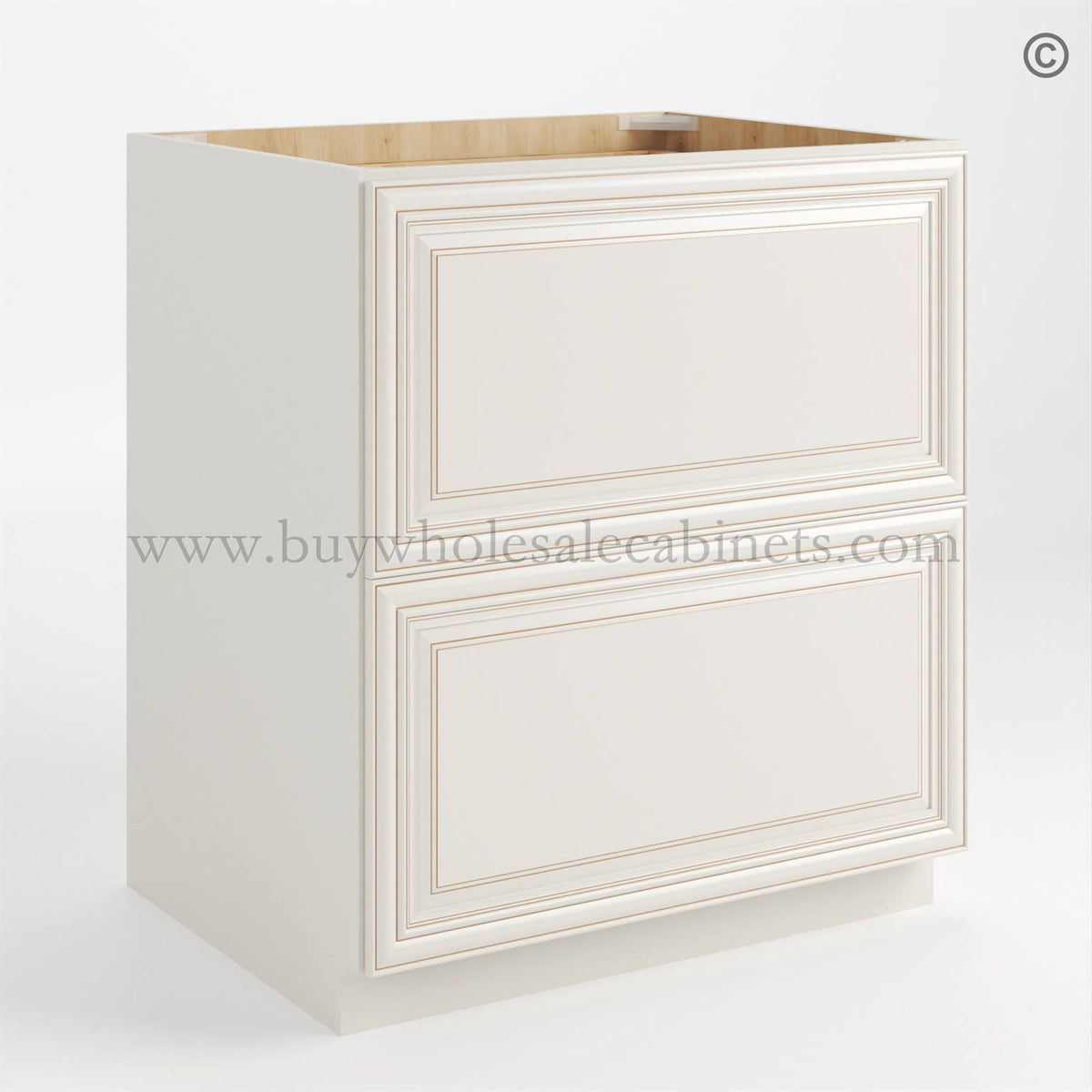 Charleston White Raised Panel Two Drawer Base