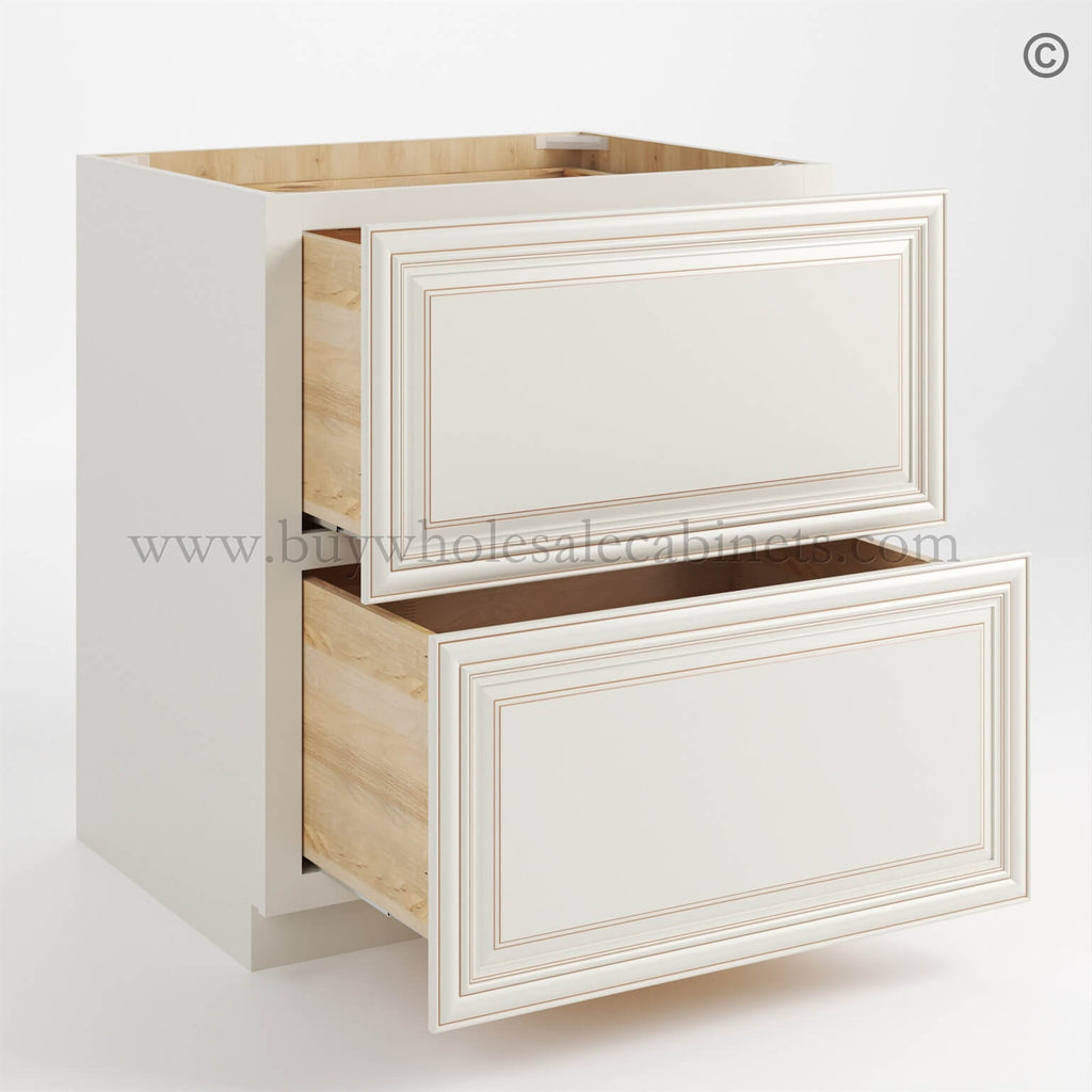 Charleston White Raised Panel Two Drawer Base