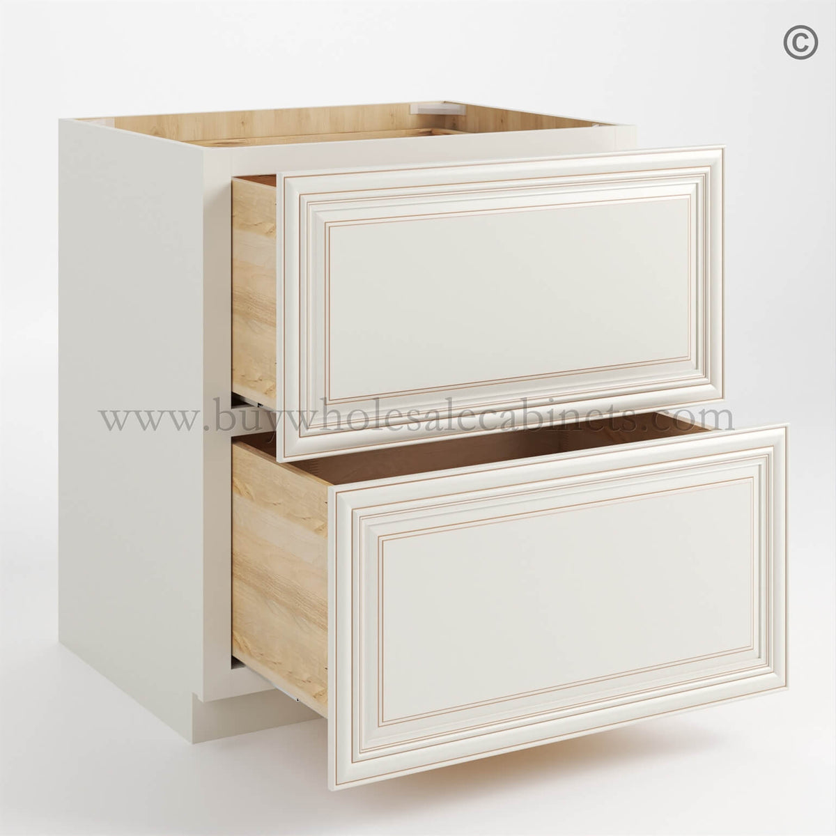 Charleston White Raised Panel Two Drawer Base
