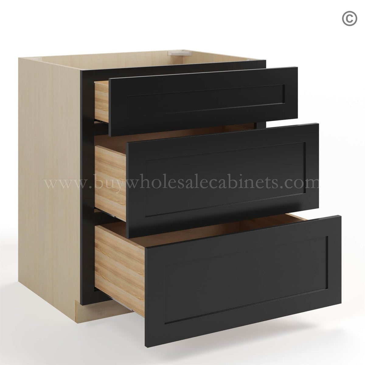 Black Shaker Three Drawer Base