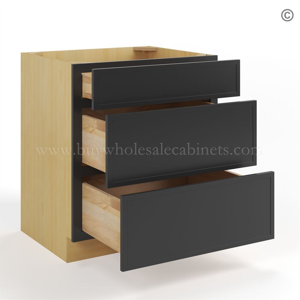Slim Black Shaker Three Drawers Base