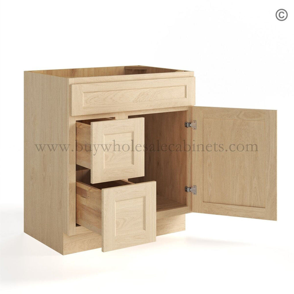 Unfinished Shaker 30″ Vanity Base Cabinet Combo